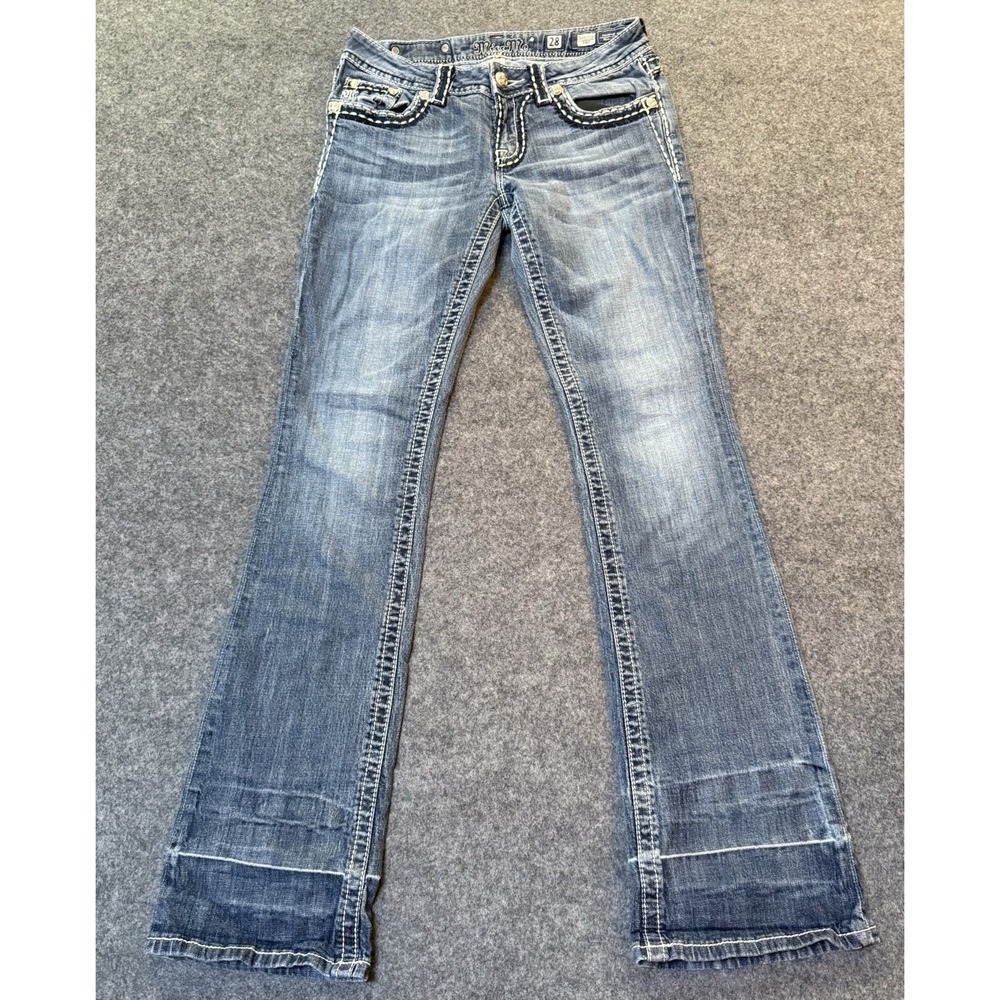 Lot Of 2 Miss Me Straight Loose Saddle Stitch Border Boot Cut Jeans Blue 28 READ